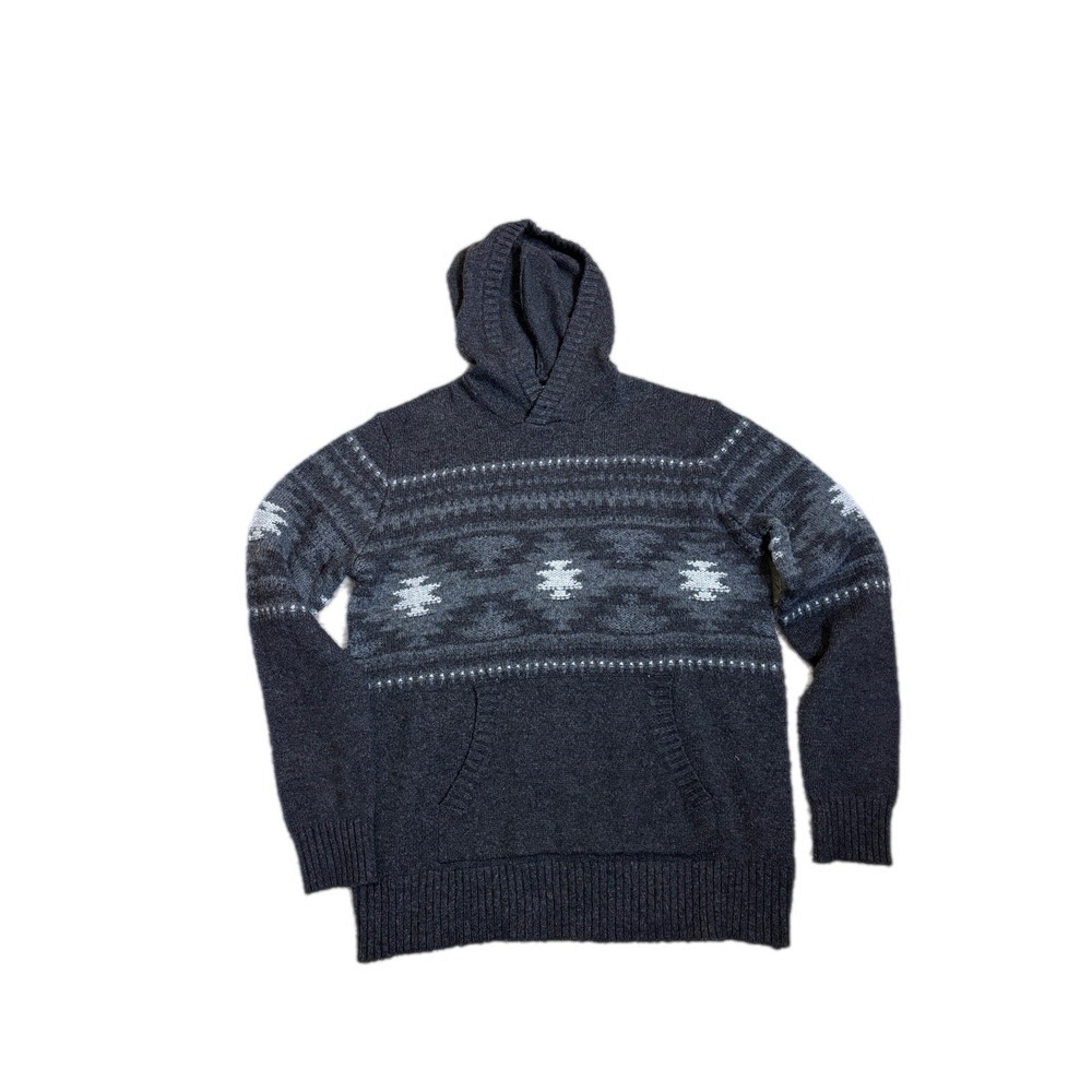 American Eagle Sweater Mens Size M Gray Aztec Southwestern Hooded Wool Blend - Picture 4 of 11